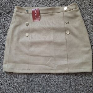 GUESS Tan Mini Skirt with Gold-Tone Buttons M NWT